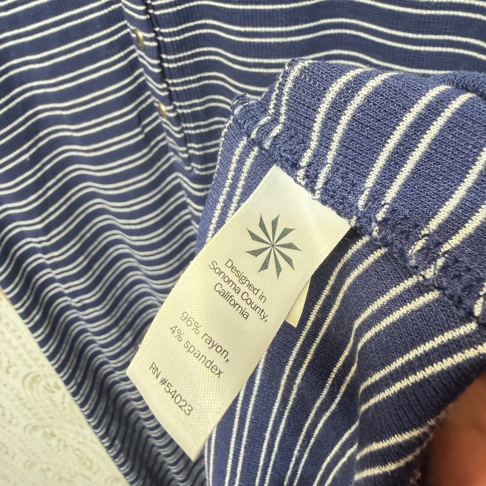 Athleta Maxi Dress Womens Medium Blue Striped Henley Button Sleeveless Rib Knit - Picture 5 of 7